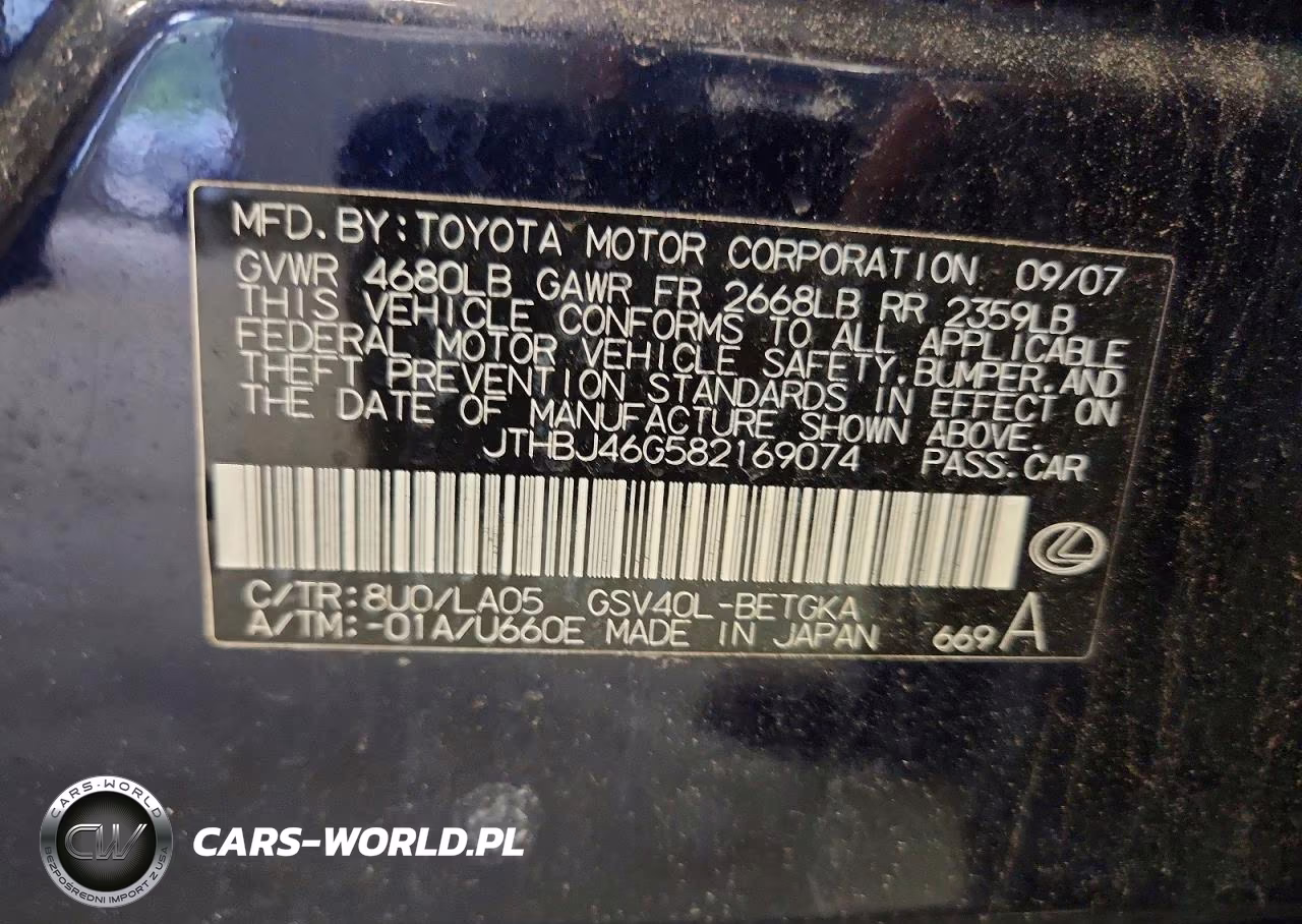 2008 Lexus Es 350 VIN:JTHBJ46G582169074 - 13
