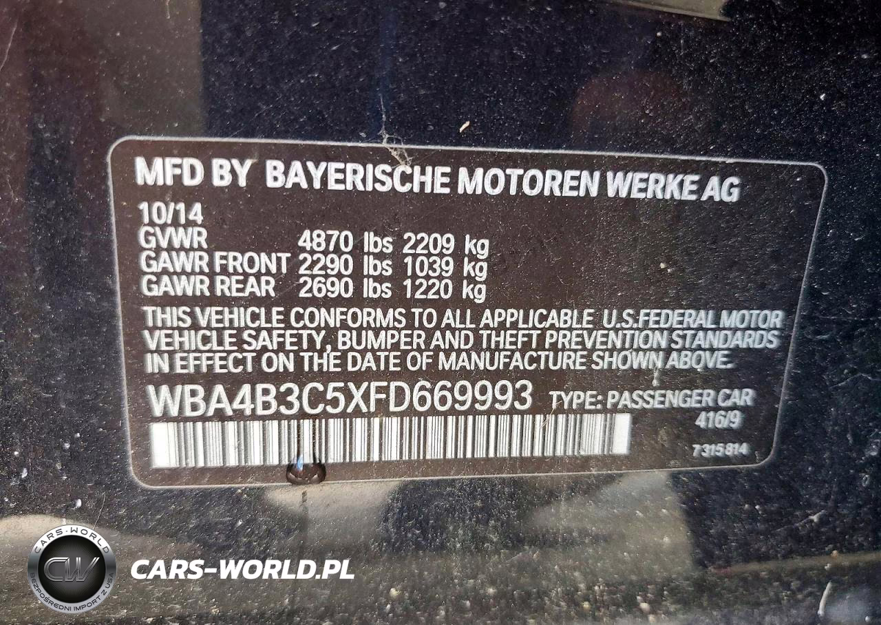 2015 BMW 435 Xi Gran Coupe VIN:WBA4B3C5XFD669993 - 12