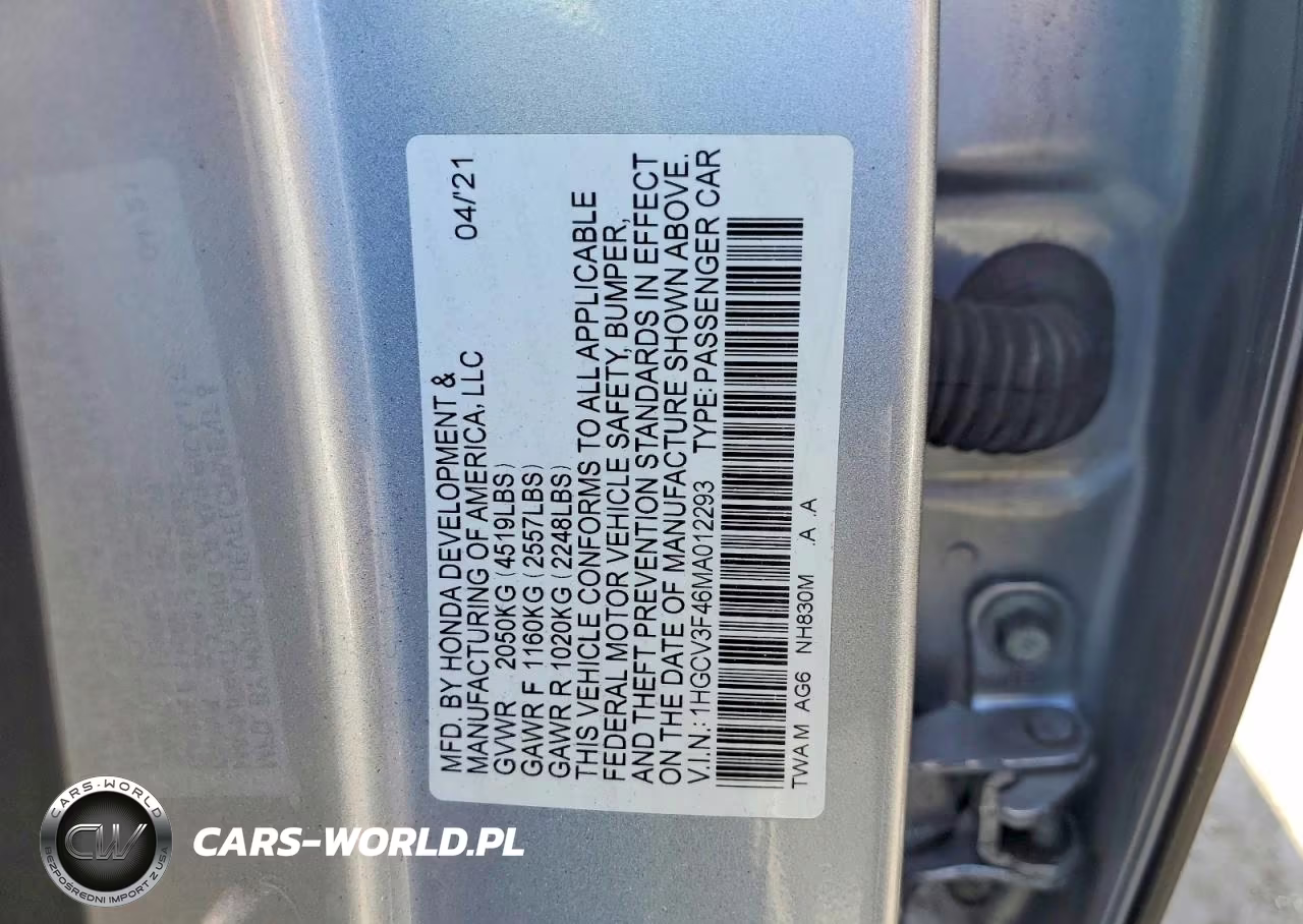 2021 Honda Accord Hybrid Ex VIN:1HGCV3F46MA012293 - 12