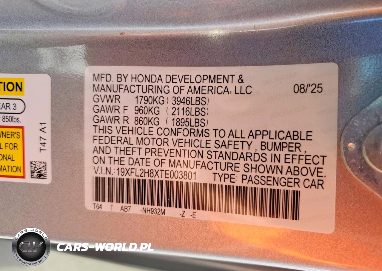 2026 Honda Civic Sport VIN:19XFL2H8XTE003801 - 12