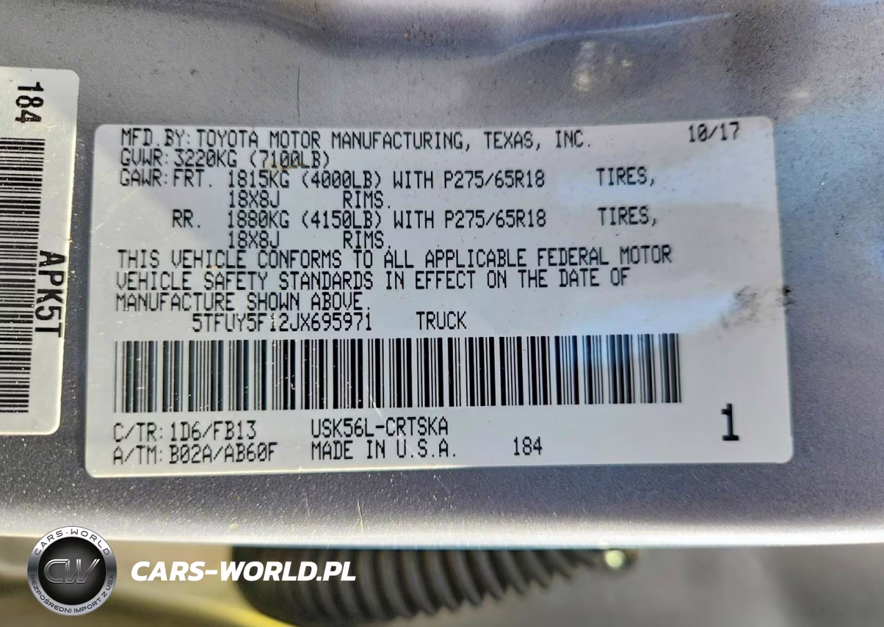 2018 Toyota Tundra Sr5 VIN:5TFUY5F12JX695971 - 12