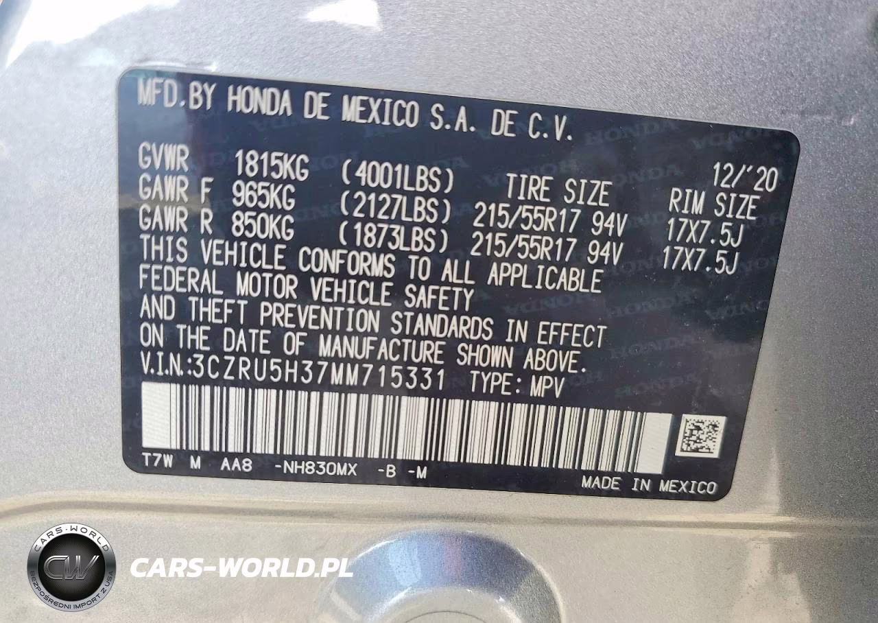 2021 Honda Hr-V Lx VIN:3CZRU5H37MM715331 - 13
