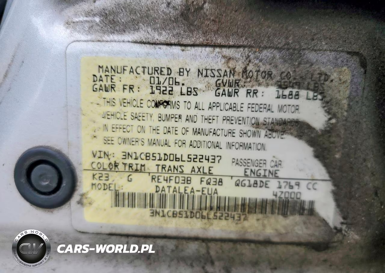 2006 Nissan Sentra 1.8 VIN:3N1CB51D06L522437 - 12