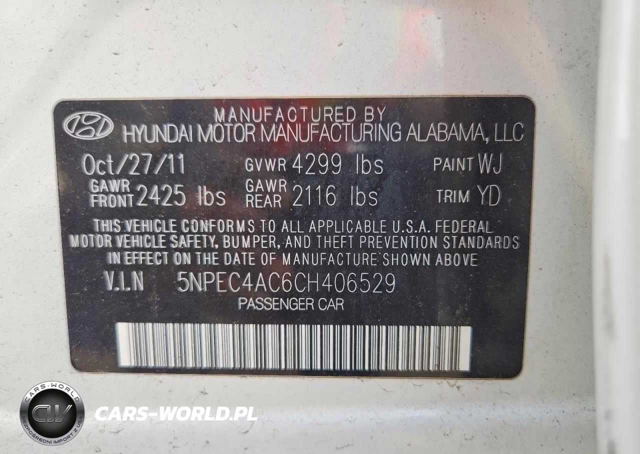 2012 Hyun Sonata VIN:5NPEC4AC6CH406529 - 12