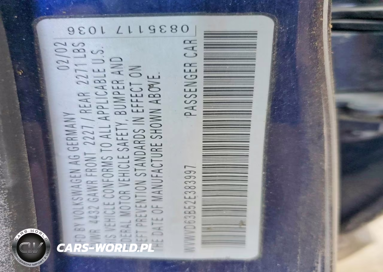 2002 Volkswagen Passat Gls VIN:WVWVD63B52E383997 - 13