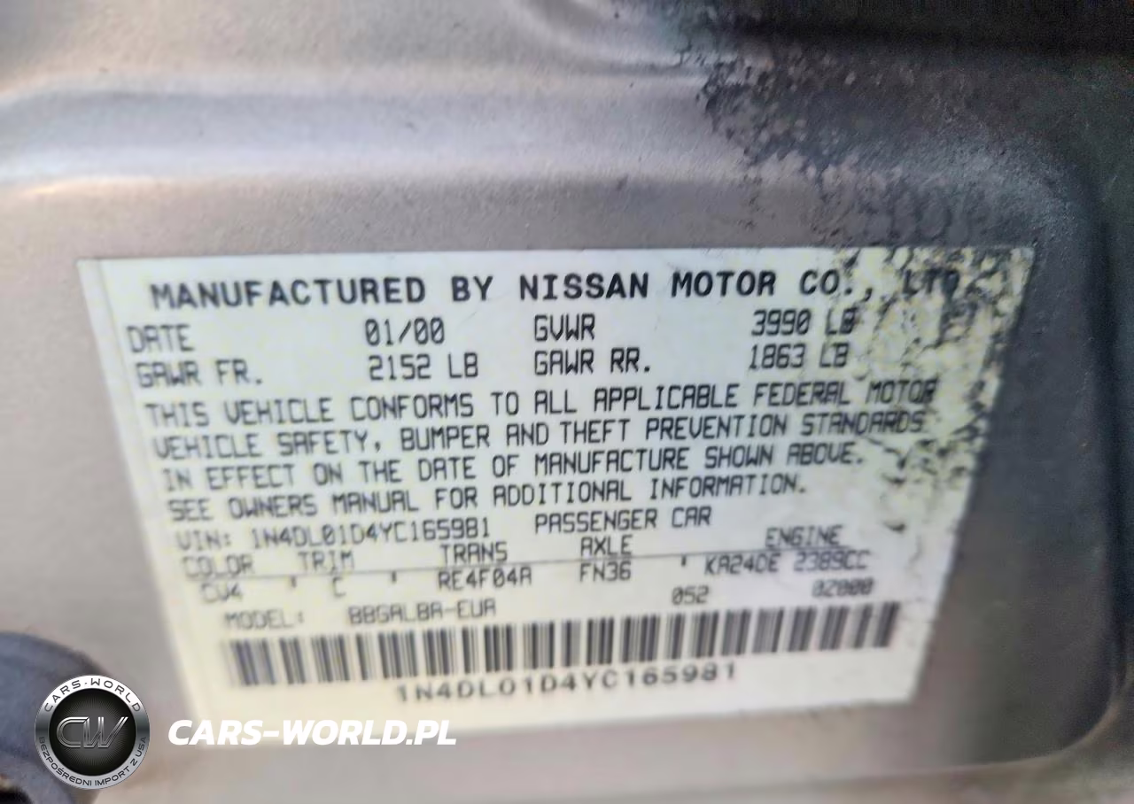 2000 Nissan Altima Xe VIN:1N4DL01D4YC165981 - 12