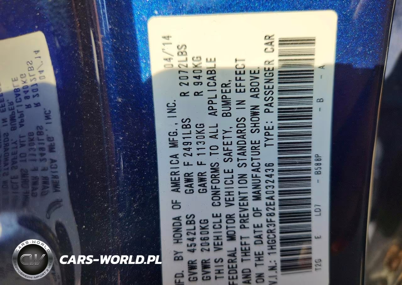 2014 Honda Accord Exl VIN:1HGCR3F82EA032436 - 12