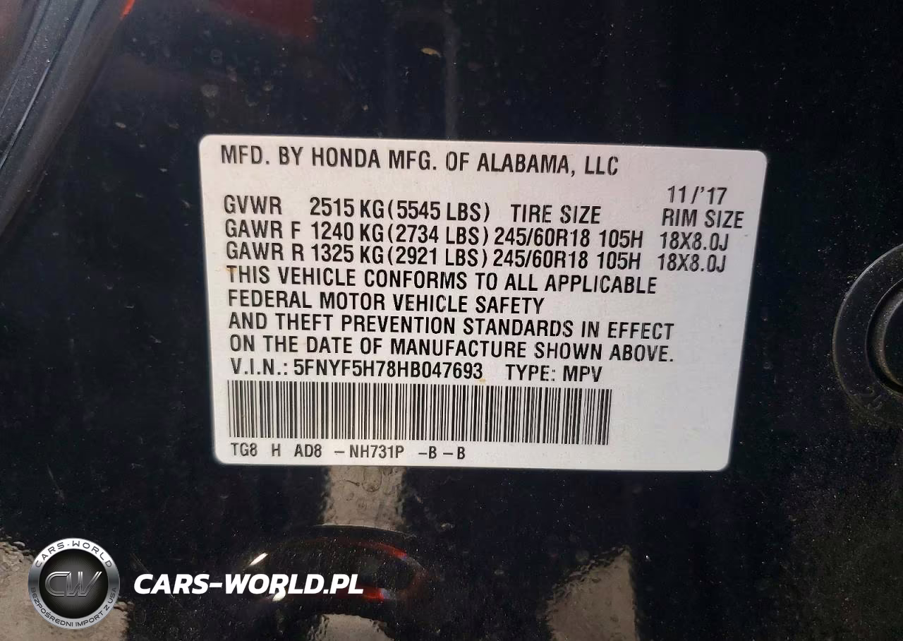 2017 Honda Pilot Exln VIN:5FNYF5H78HB047693 - 13