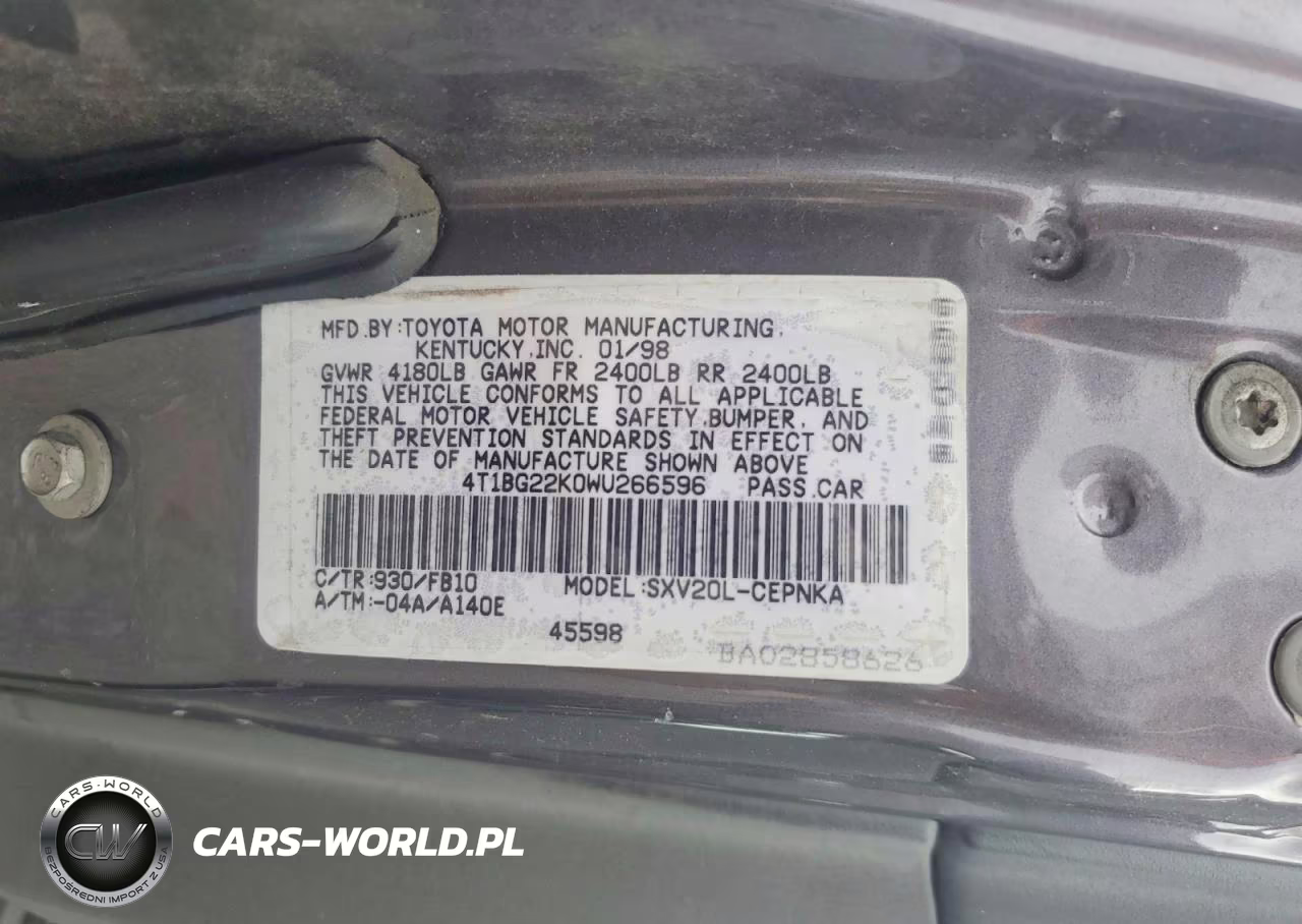 1998 Toyota Camry Le VIN:4T1BG22K0WU266596 - 12