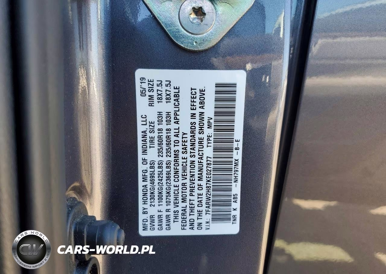 2019 Honda Cr-V Exl VIN:7FARW2H87KE027877 - 13