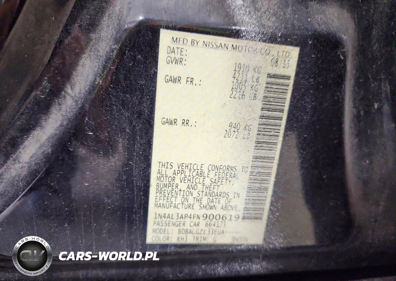2015 Nissan Altima 2.5 S VIN:1N4AL3AP4FN900619 - 12