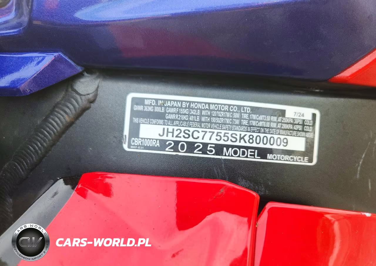 2025 Honda Cbr1000 Ra VIN:JH2SC7755SK800009 - 9