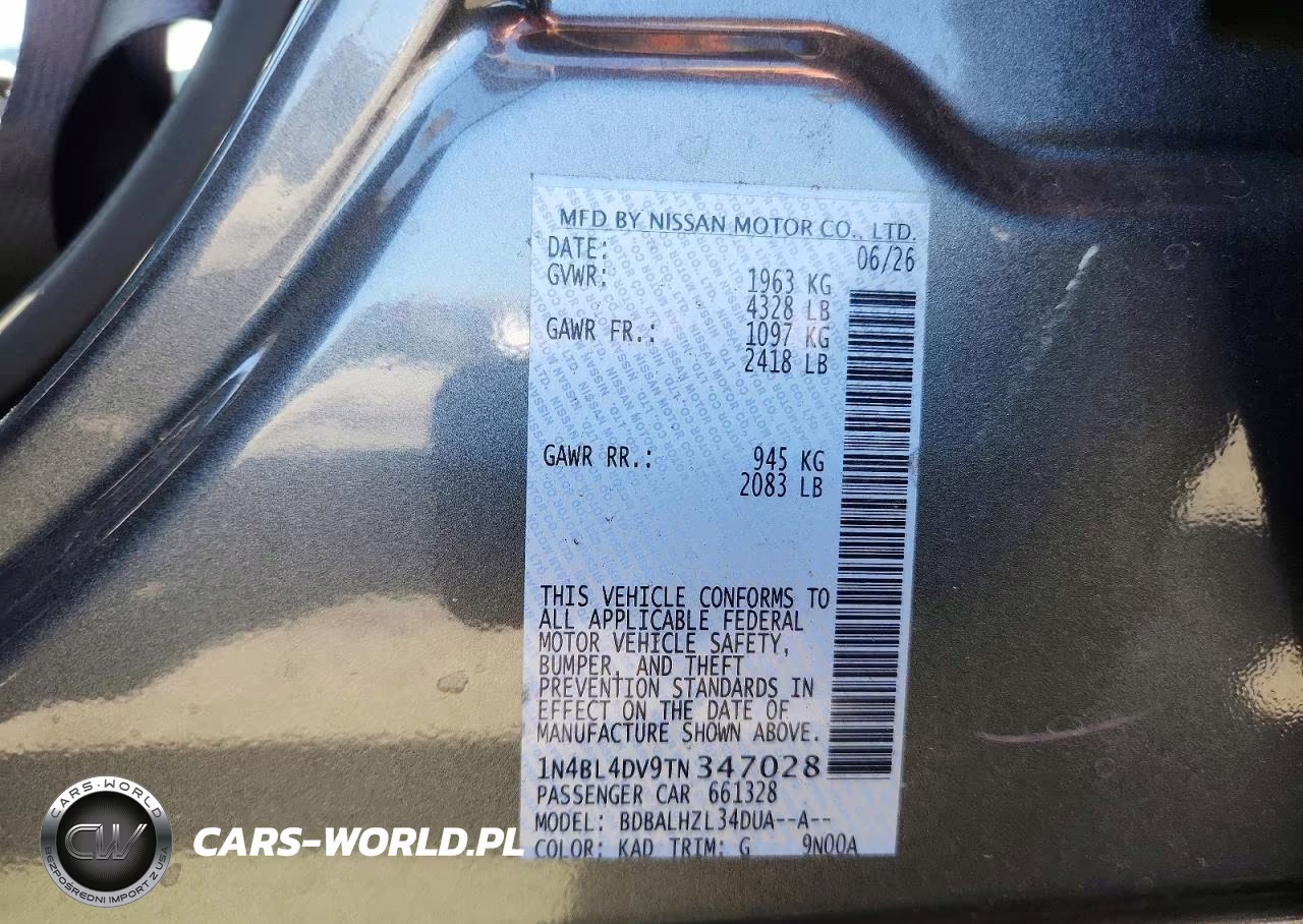2026 Nissan Altima Sv VIN:1N4BL4DV9TN347028 - 12