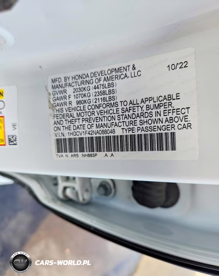 2022 Honda Accord Sport Se VIN:1HGCV1F42NA088048 - 12