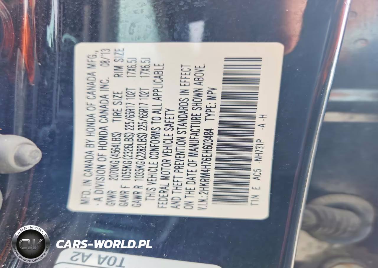 2014 Honda Cr-V Exl VIN:2HKRM4H76EH603484 - 12