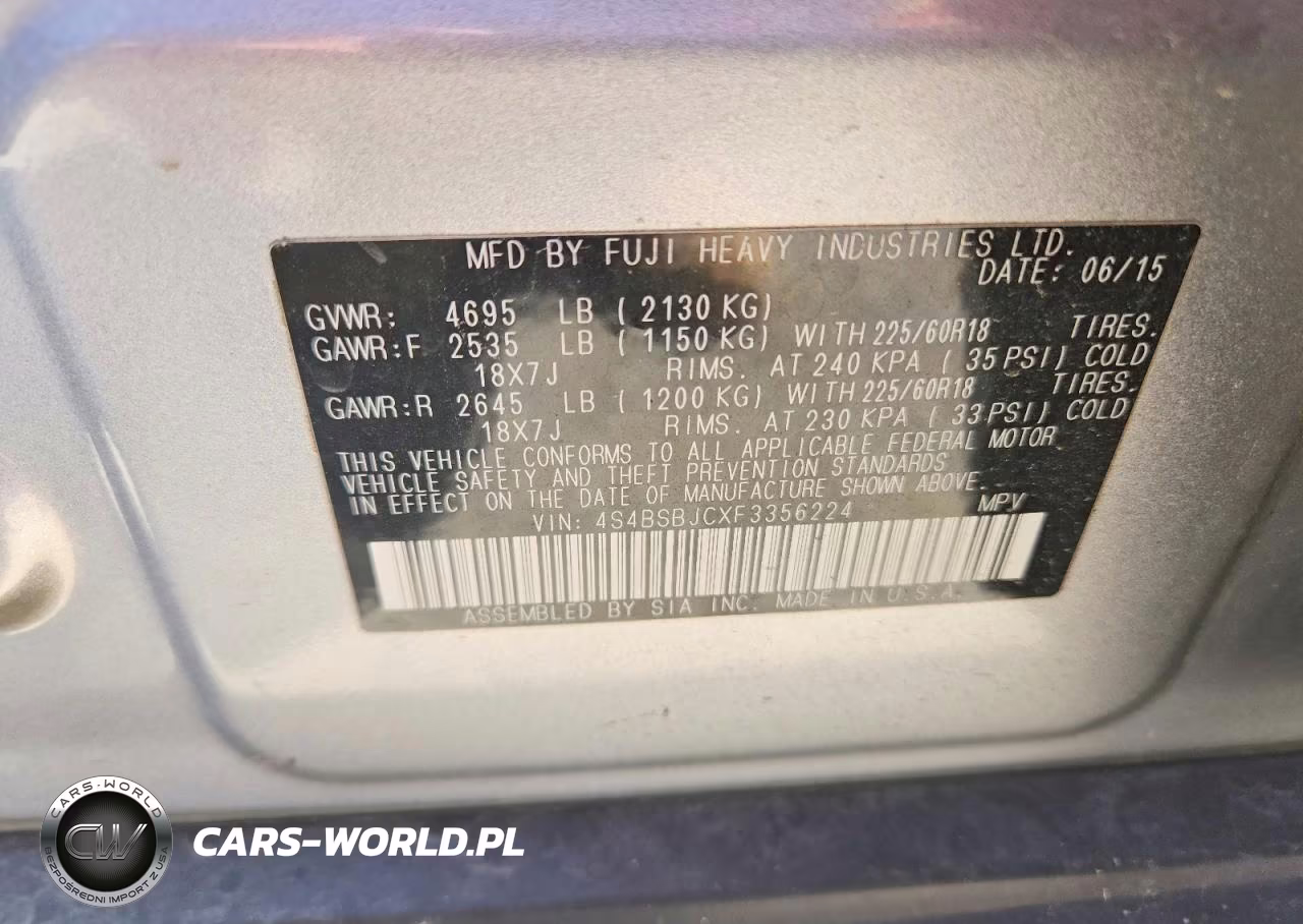 2015 Subaru Outback 2.5I Limited VIN:4S4BSBJCXF3356224 - 13