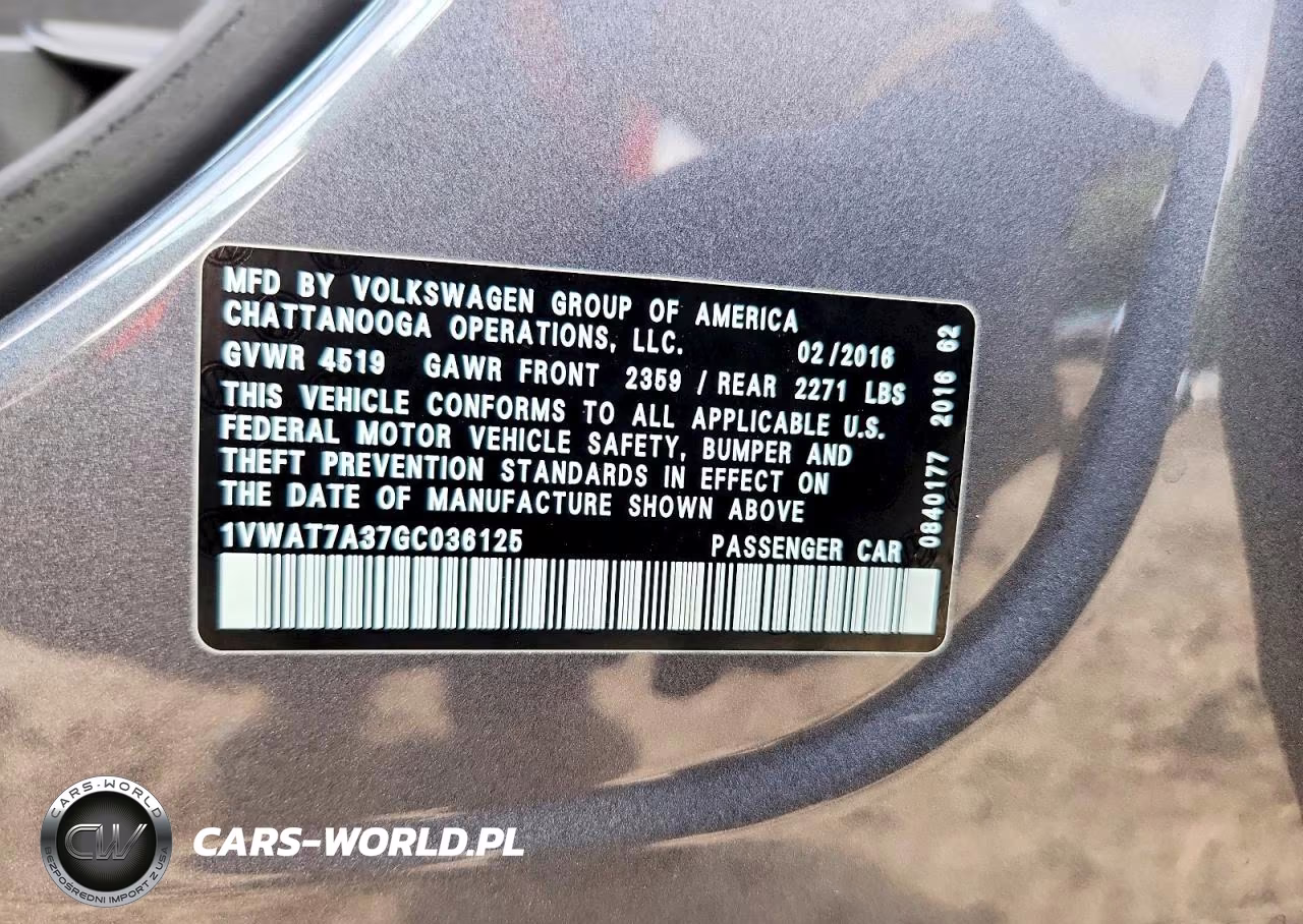 2016 Volkswagen Passat S VIN:1VWAT7A37GC036125 - 13