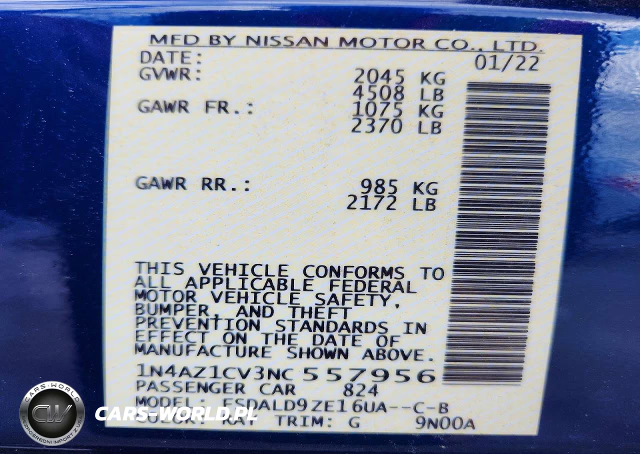 2022 Nissan Leaf Sv VIN:1N4AZ1CV3NC557956 - 12