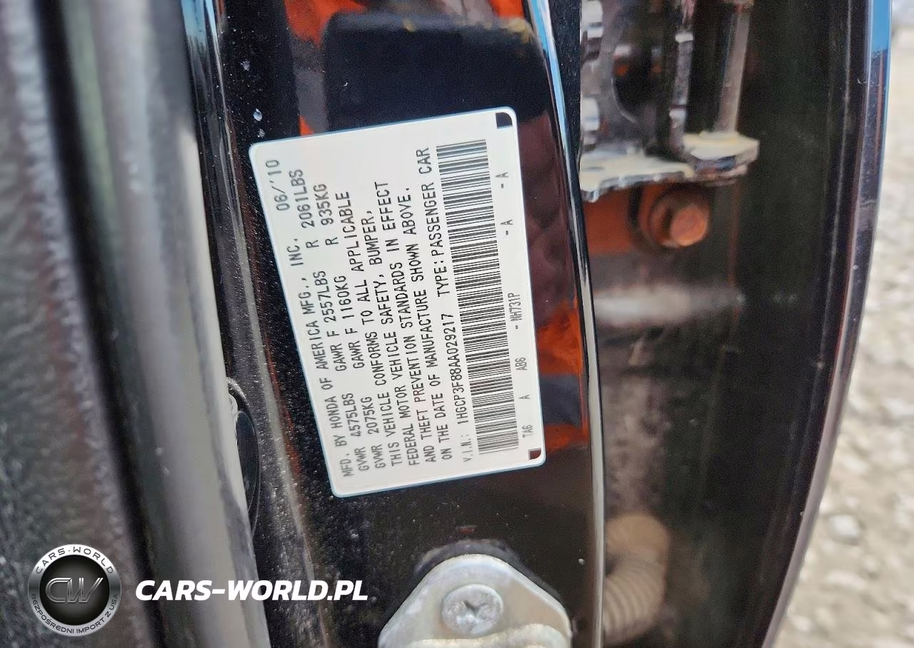 2010 Honda Accord Exl VIN:1HGCP3F88AA029217 - 12