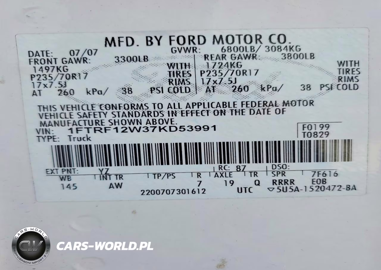 2007 Ford F150 VIN:1FTRF12W37KD53991 - 12