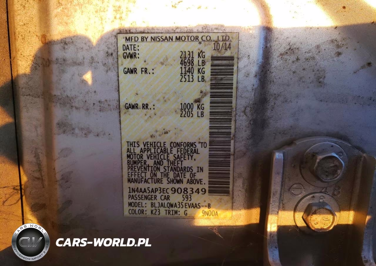 2014 Nissan Maxima 3.5 S VIN:1N4AA5AP3EC908349 - 12