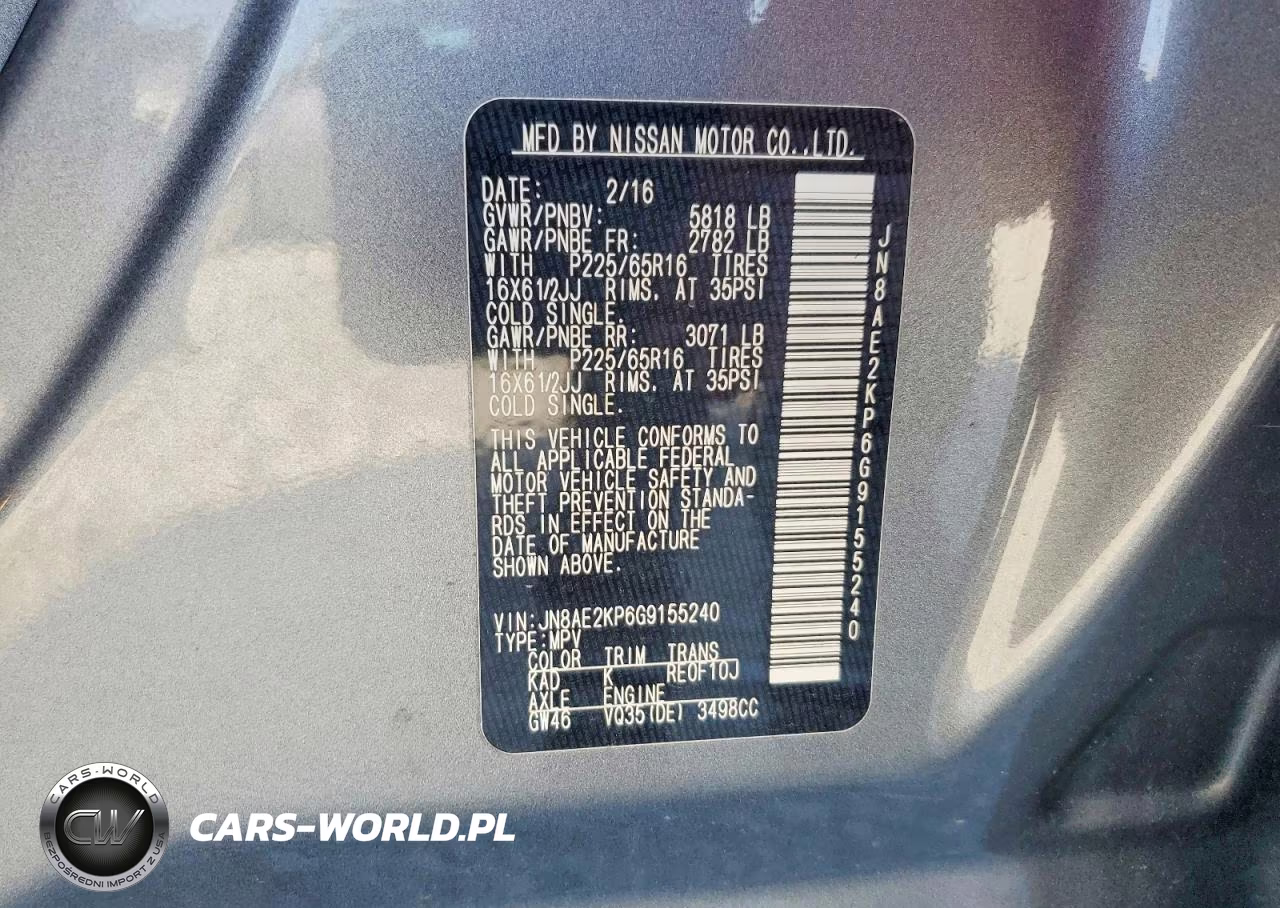 2016 Nissan Quest 3.5 S VIN:JN8AE2KP6G9155240 - 13