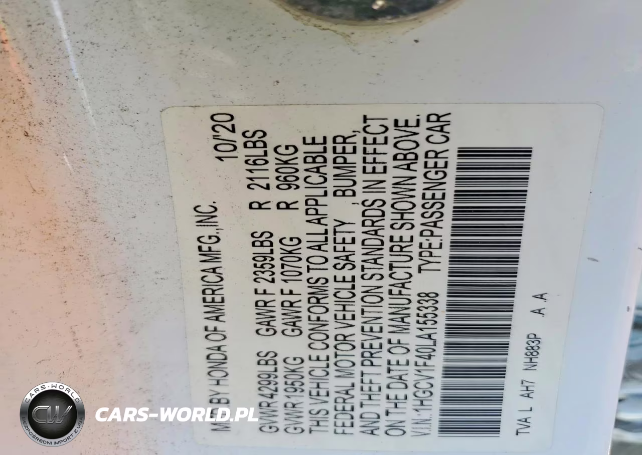 2020 Honda Accord Ex VIN:1HGCV1F40LA155338 - 12
