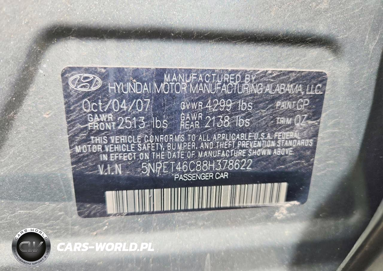 2008 Hyundai Sonata Gls VIN:5NPET46C88H378622 - 12