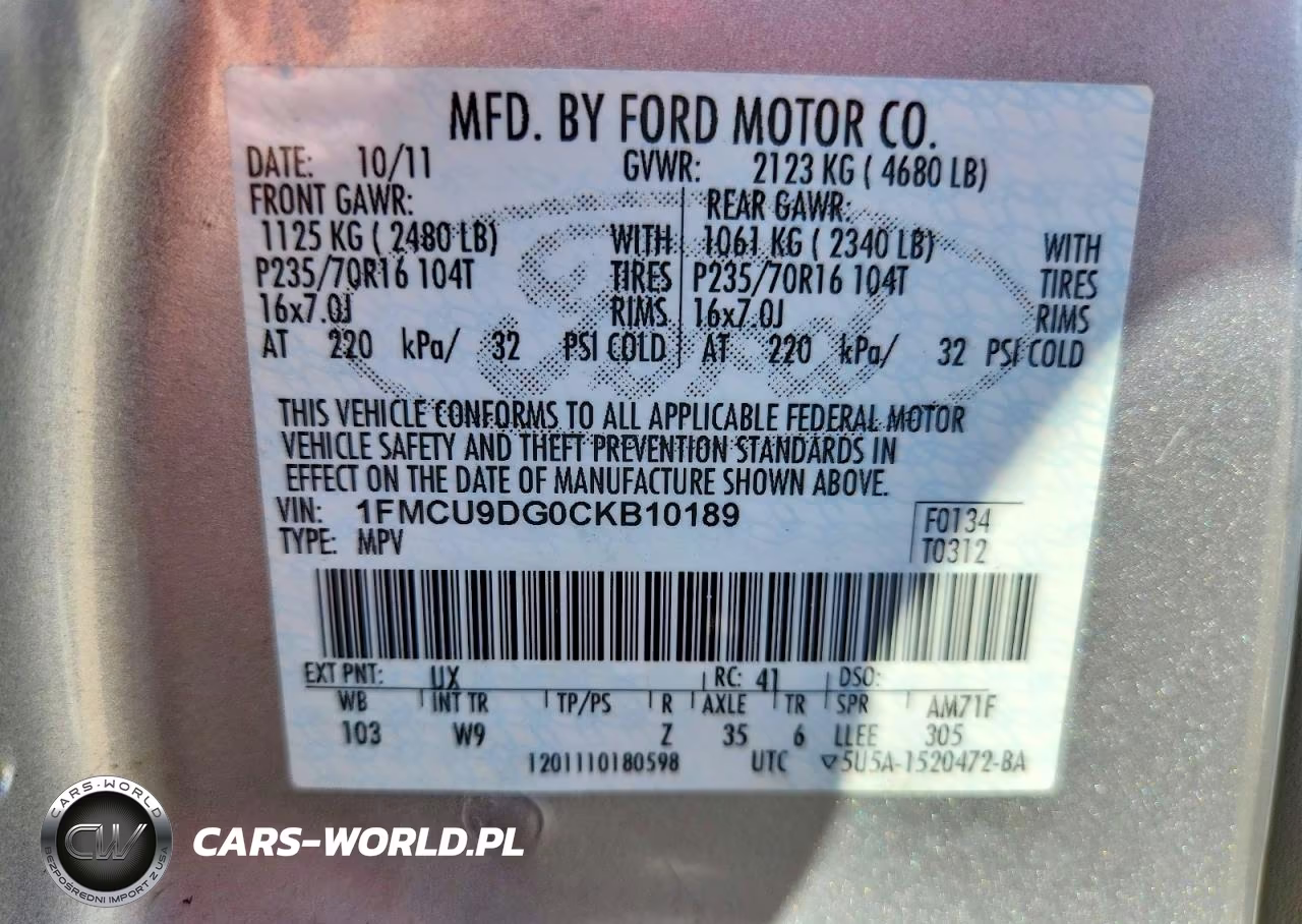 2012 Ford Escape Xlt VIN:1FMCU9DG0CKB10189 - 12