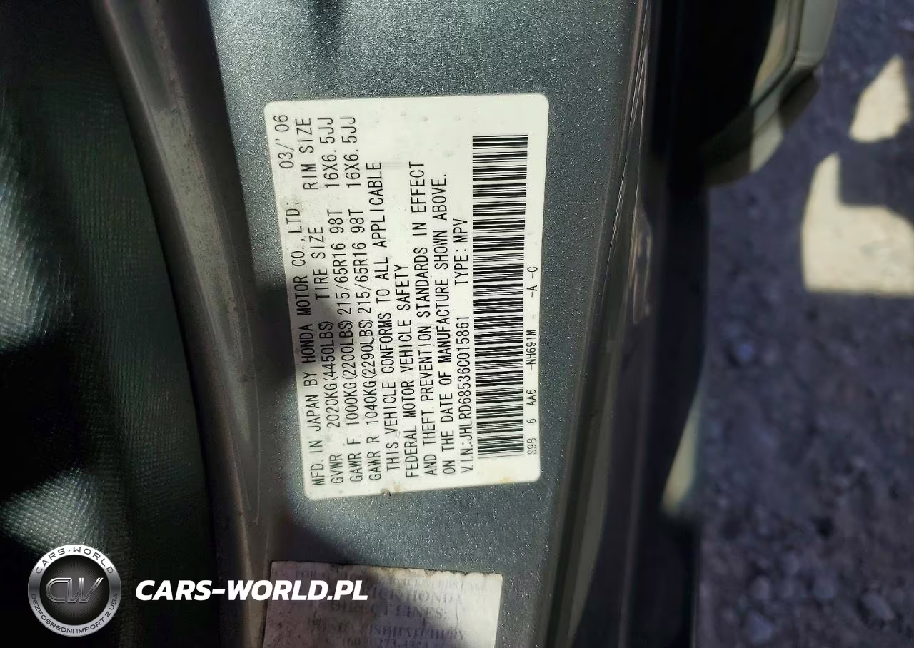 2006 Honda Cr-V Lx VIN:JHLRD68536C015861 - 13