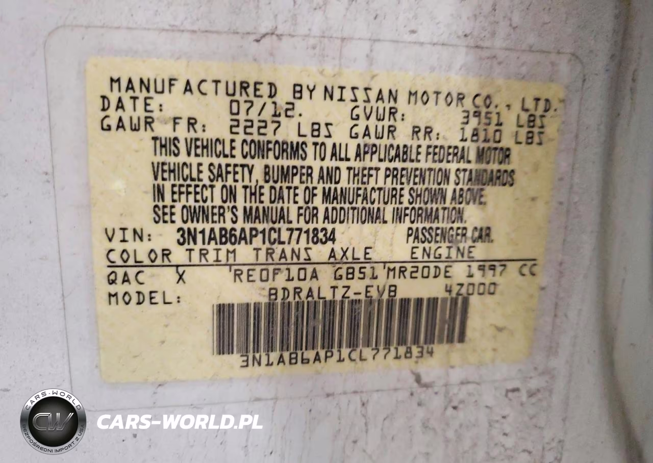 2012 Nissan Sentra 2.0 VIN:3N1AB6AP1CL771834 - 12