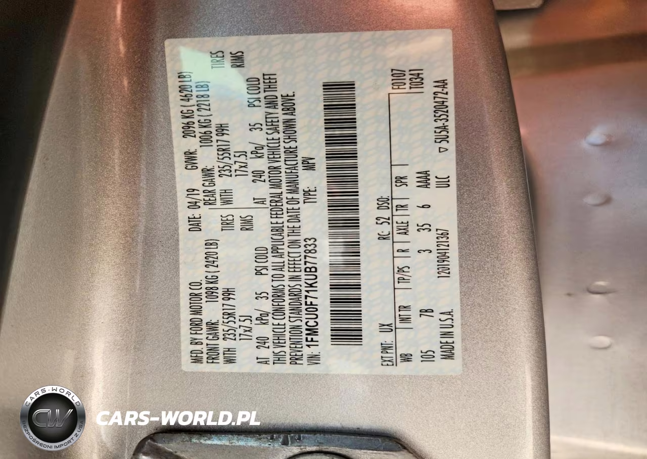 2019 Ford Escape S VIN:1FMCU0F71KUB77833 - 13