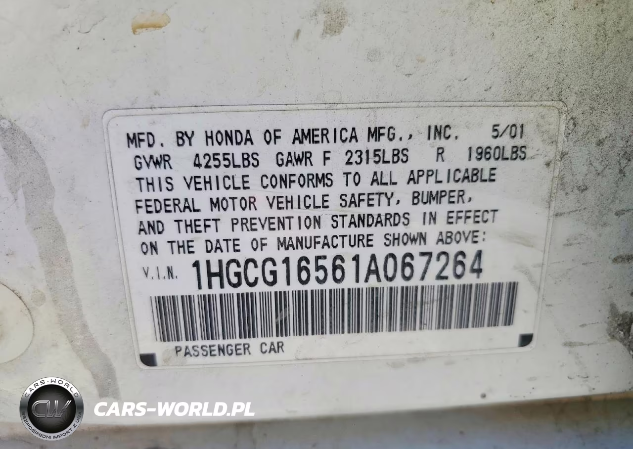 2001 Honda Accord Ex VIN:1HGCG16561A067264 - 12