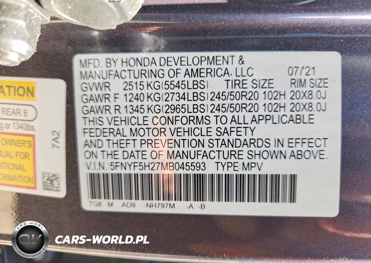 2021 Honda Pilot Se VIN:5FNYF5H27MB045593 - 13