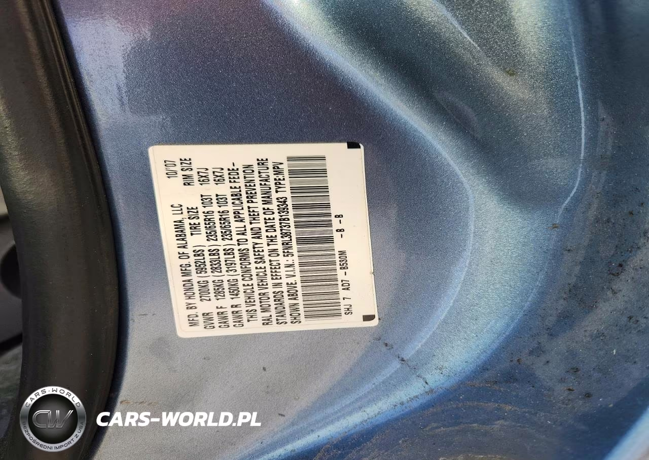 2007 Honda Odyssey Exl VIN:5FNRL38737B139343 - 13