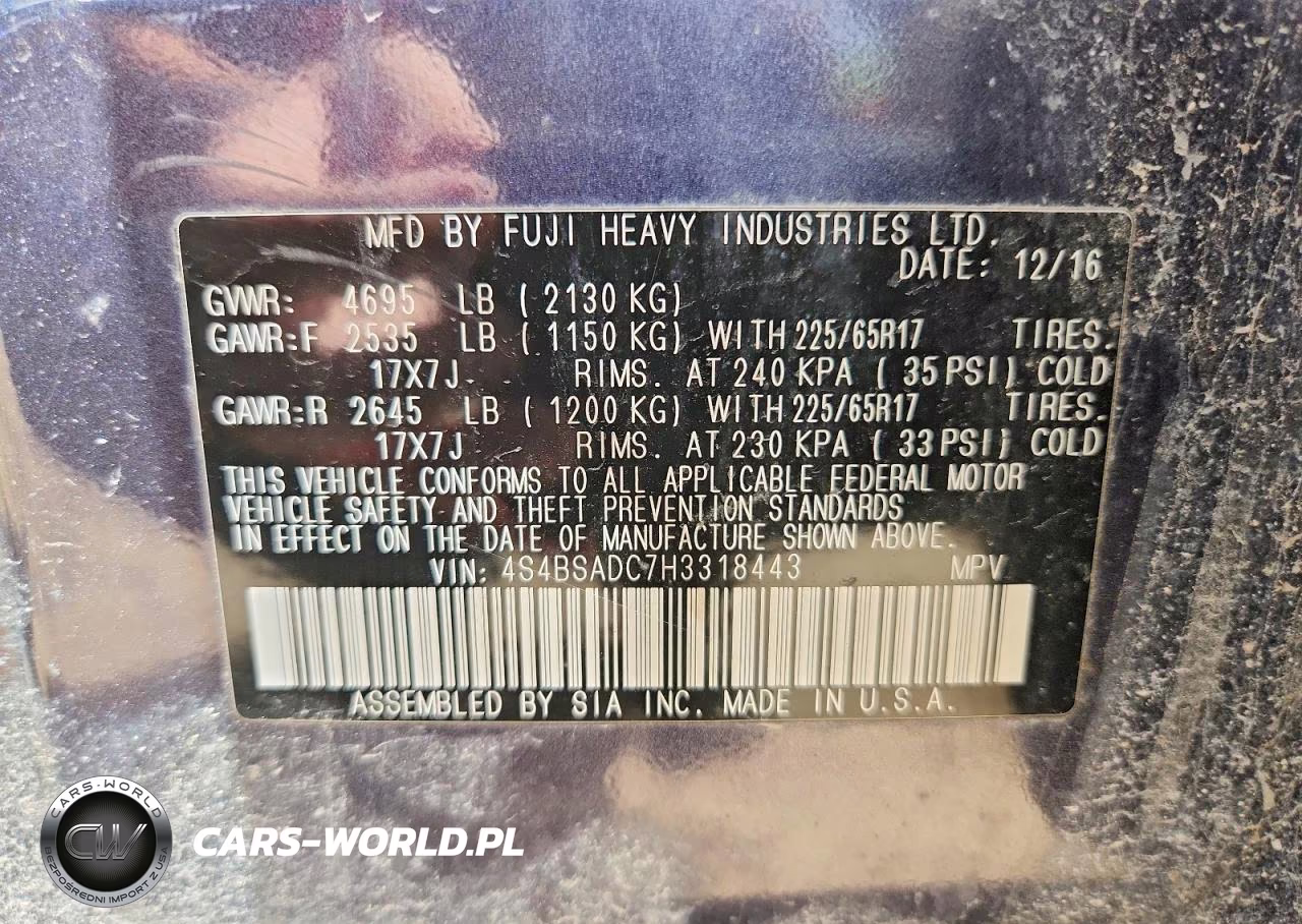 2017 Subaru Outback 2.5I Premium VIN:4S4BSADC7H3318443 - 12
