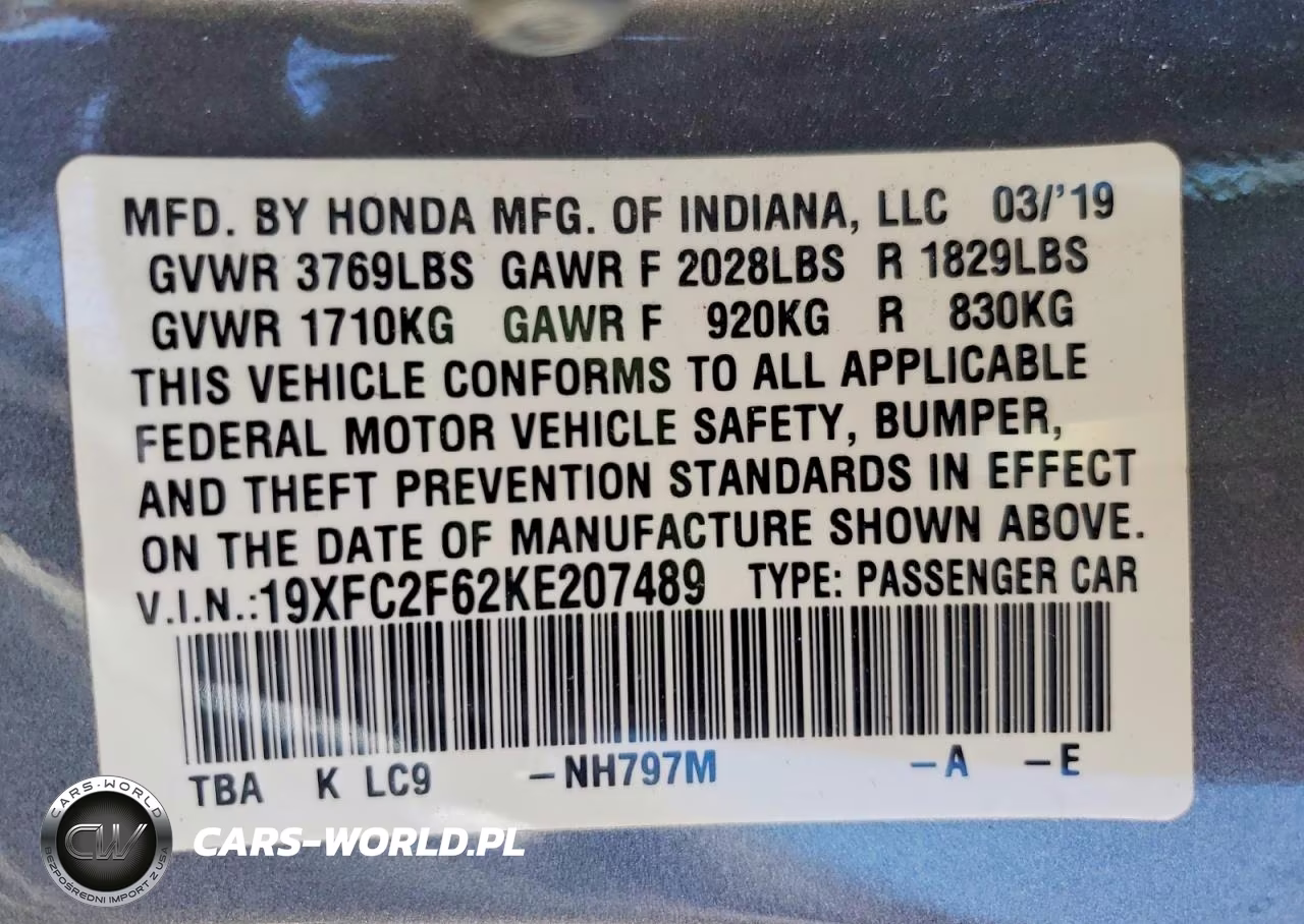 2019 Honda Civic Lx VIN:19XFC2F62KE207489 - 12
