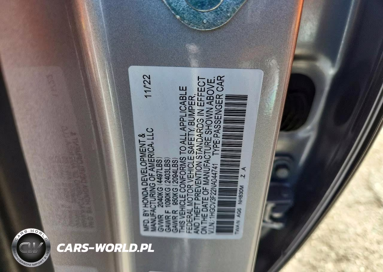 2022 Honda Accord Hybrid Sport VIN:1HGCV3F22NA044741 - 12