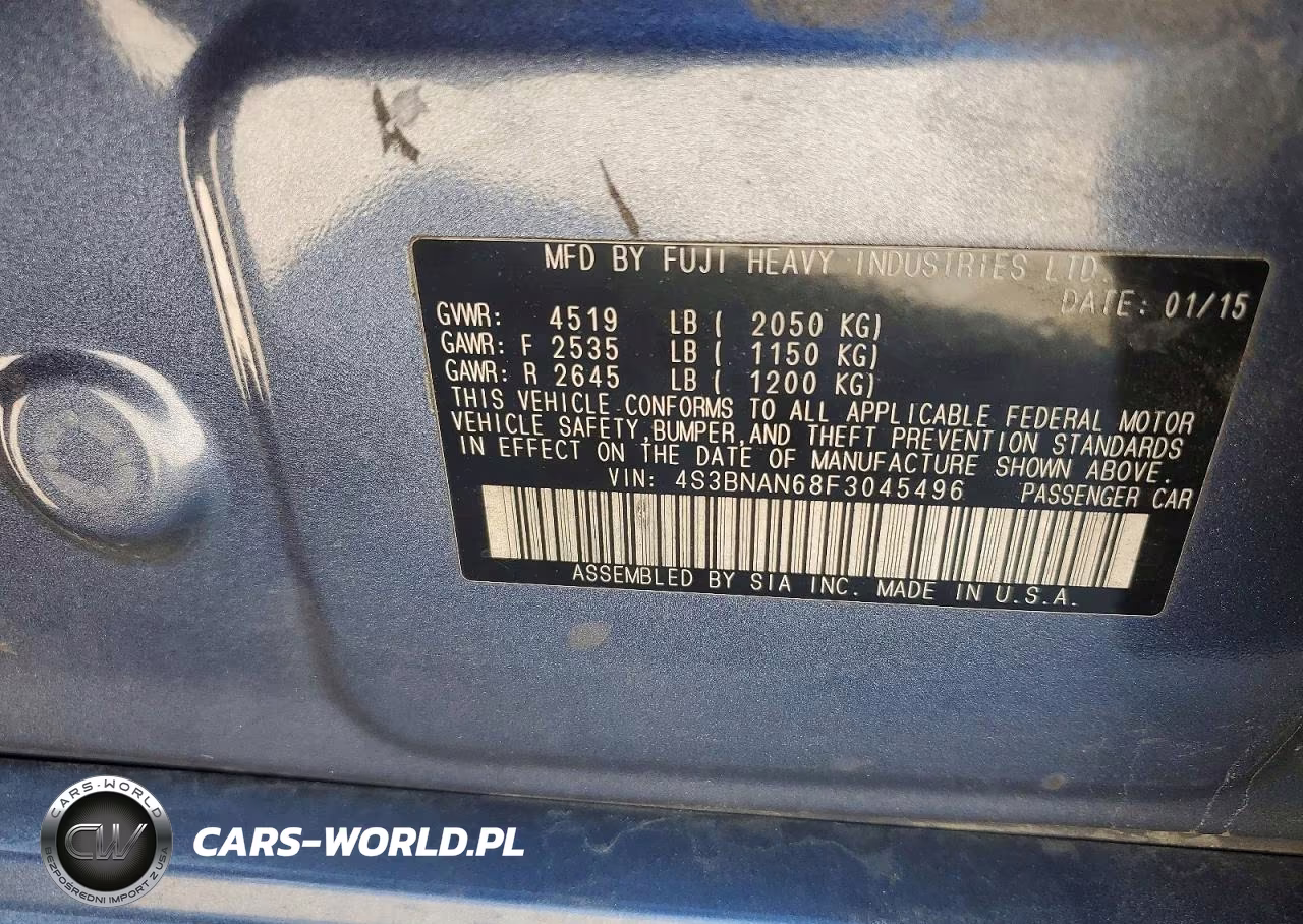 2015 Subaru Legacy 2.5I Limited VIN:4S3BNAN68F3045496 - 12