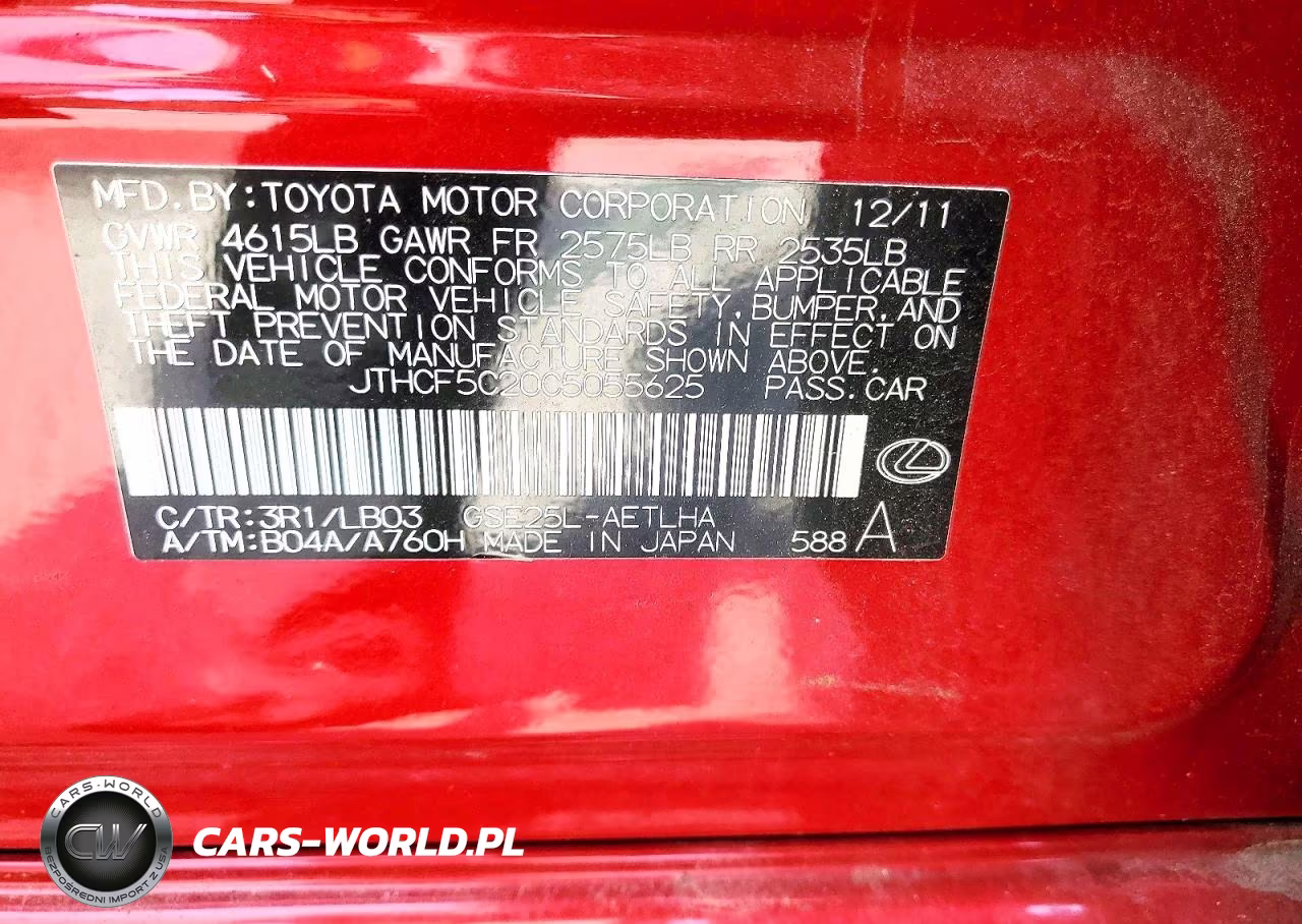 2012 Lexus Is 250 VIN:JTHCF5C20C5055625 - 12