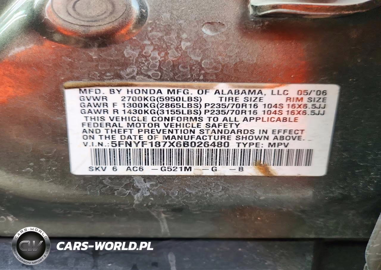 2006 Honda Pilot Ex VIN:5FNYF187X6B026480 - 13