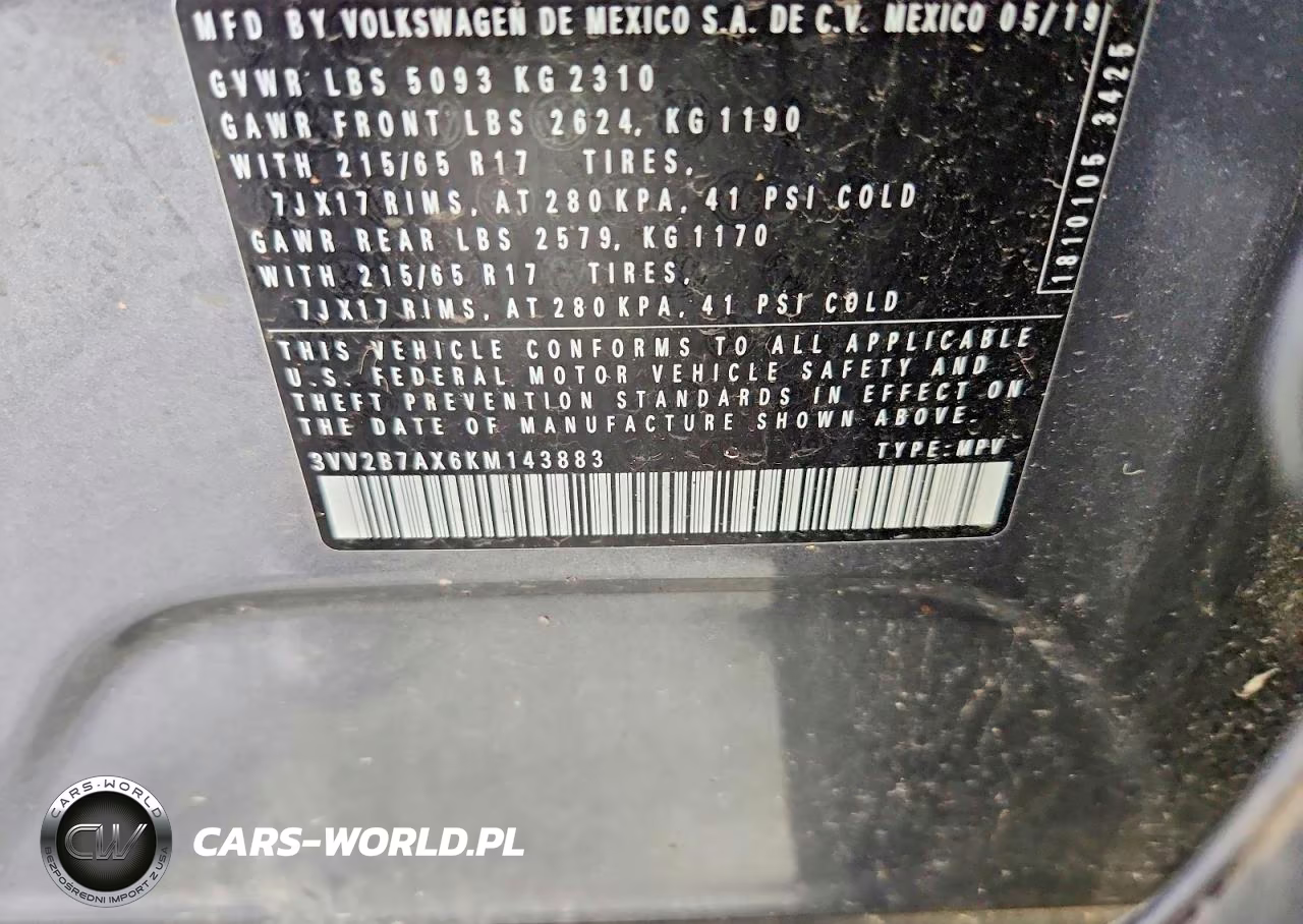 2019 Volkswagen Tiguan Se VIN:3VV2B7AX6KM143883 - 13