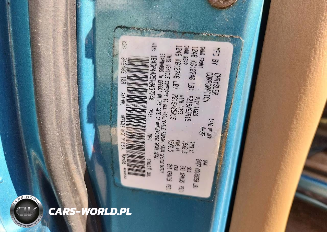 1997 Dodge Grand Caravan Se VIN:1B4GP44R5VB437740 - 12