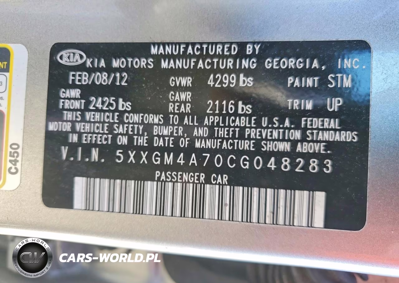 2012 Kia Optima Lx VIN:5XXGM4A70CG048283 - 12