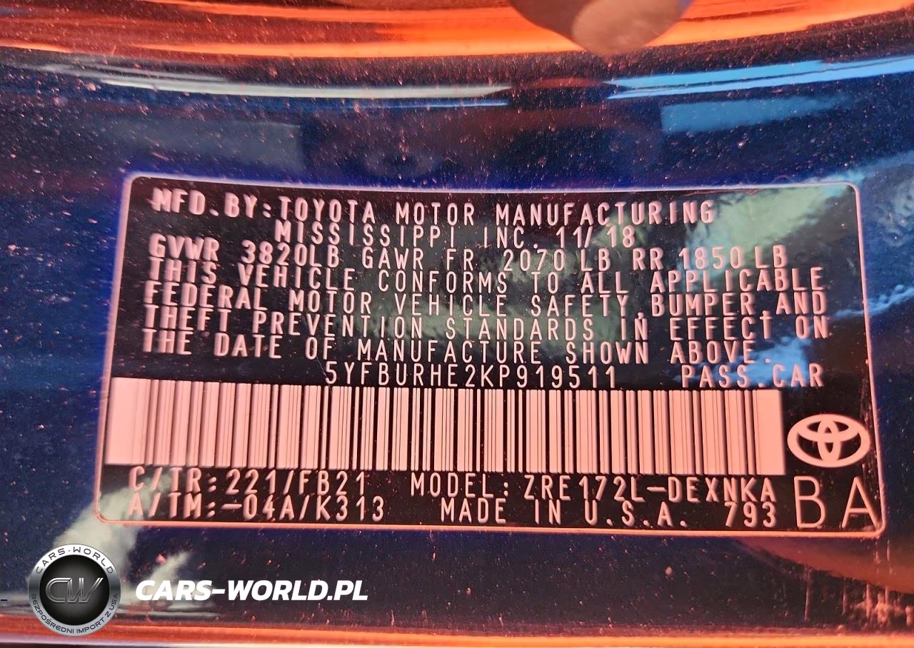 2019 Toyota Corolla Le VIN:5YFBURHE2KP919511 - 12