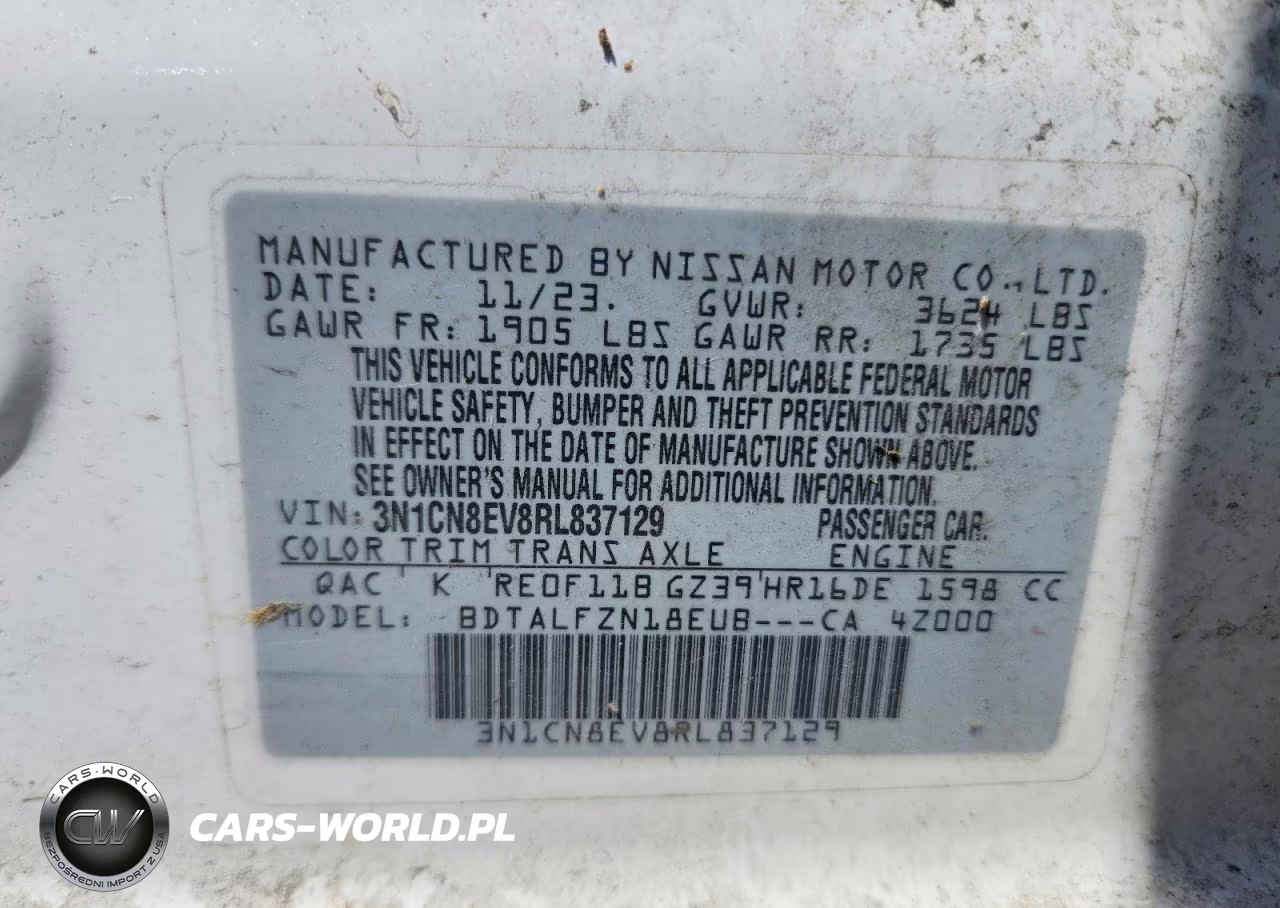 2024 Nissan Versa Sv VIN:3N1CN8EV8RL837129 - 12
