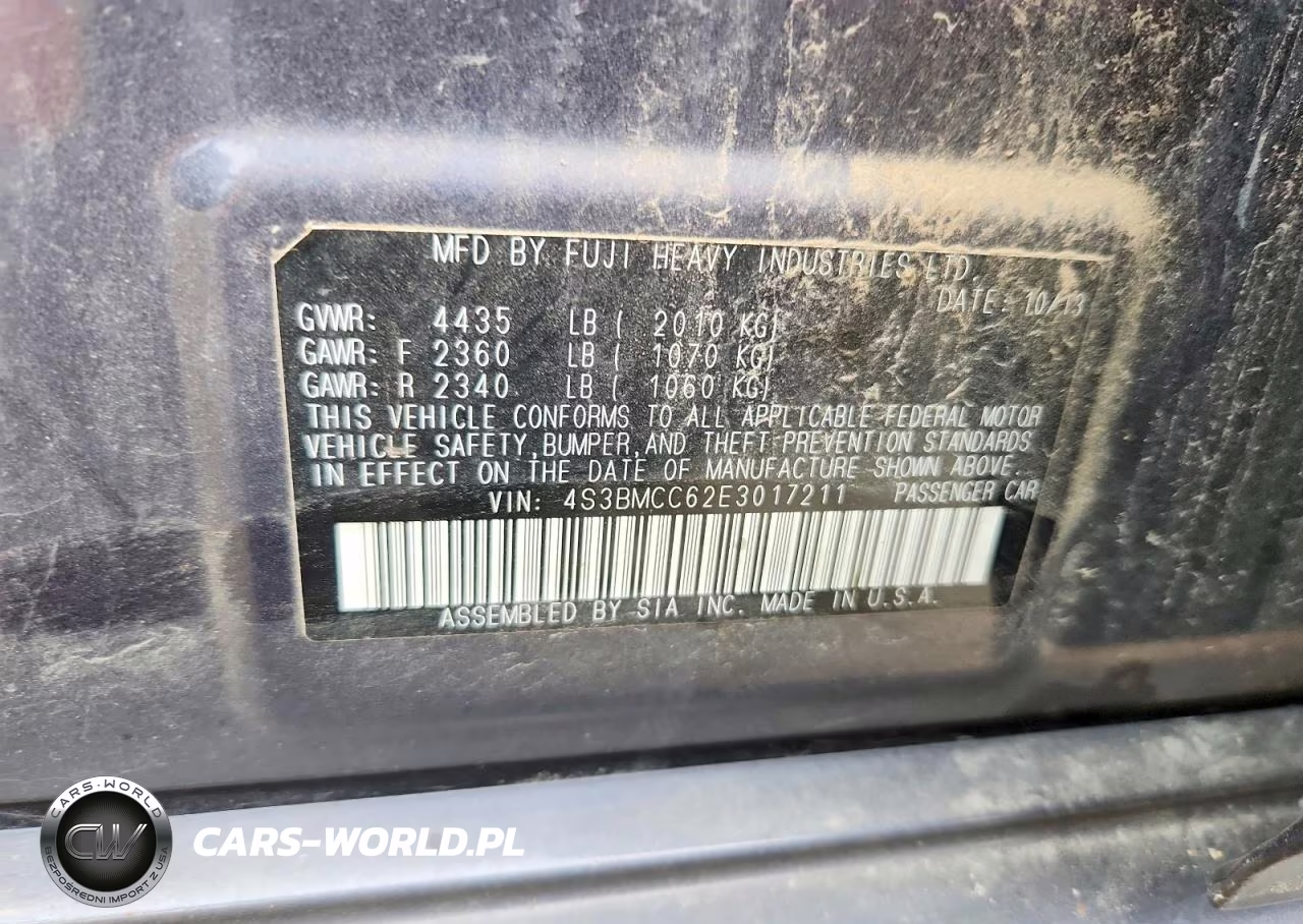 2014 Subaru Legacy 2.5I Premium VIN:4S3BMCC62E3017211 - 12
