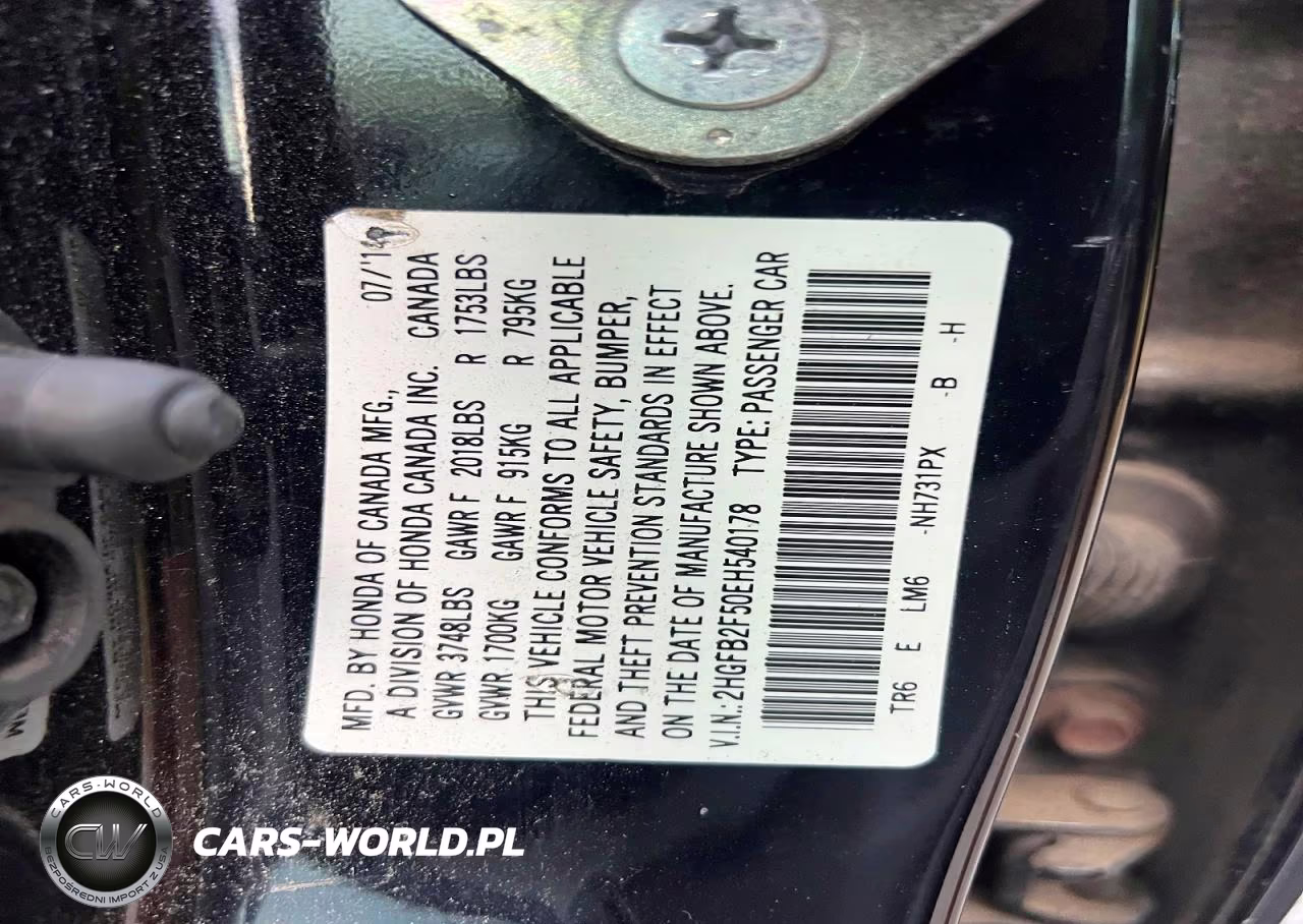 2014 Honda Civic Lx VIN:2HGFB2F50EH540178 - 10