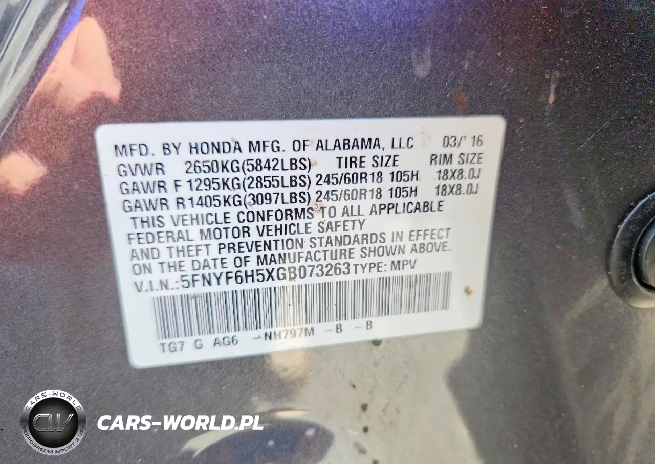 2016 Honda Pilot Exl VIN:5FNYF6H5XGB073263 - 13