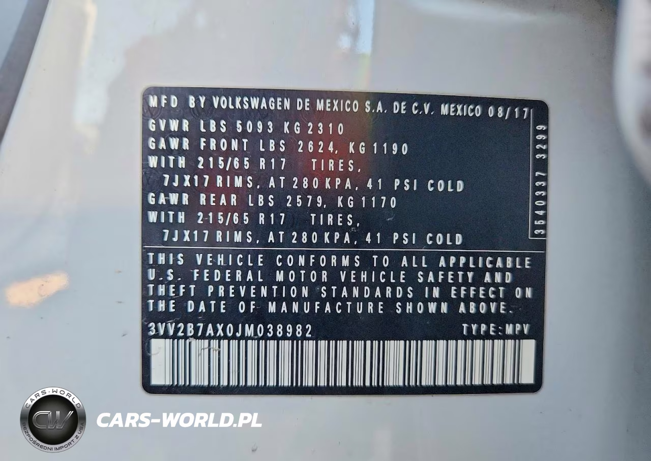 2018 Volkswagen Tiguan Se VIN:3VV2B7AX0JM038982 - 13